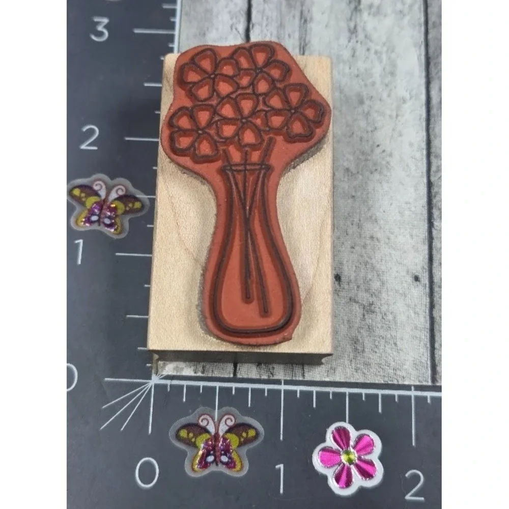 Memory Box Flowers In A Vase Bouquet Rubber Stamp Wood #M42